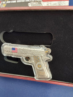 2024 1 Oz .999 Fine Silver "The Don 45" Donald Trump 45 Pistol Shaped Silver Bar