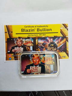 1oz Silver Blazin Bullion Colourised Bar With Capsule and COA