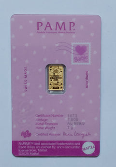 1 gram Gold Bar - PAMP Barbie™ Valentine's Day (In Assay)