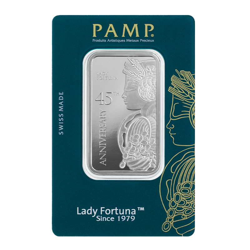 1oz Silver Bar Pamp Suisse Lady Fortuna 45th Anniversary