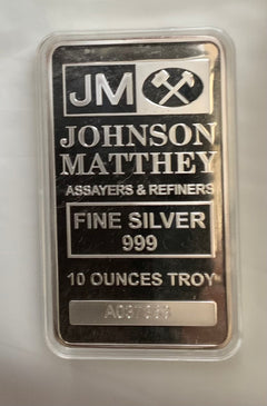 10oz Johnson Matthey Silver Bar With Capsule.