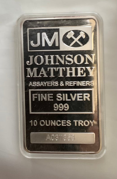 10oz Johnson Matthey Silver Bar With Capsule.
