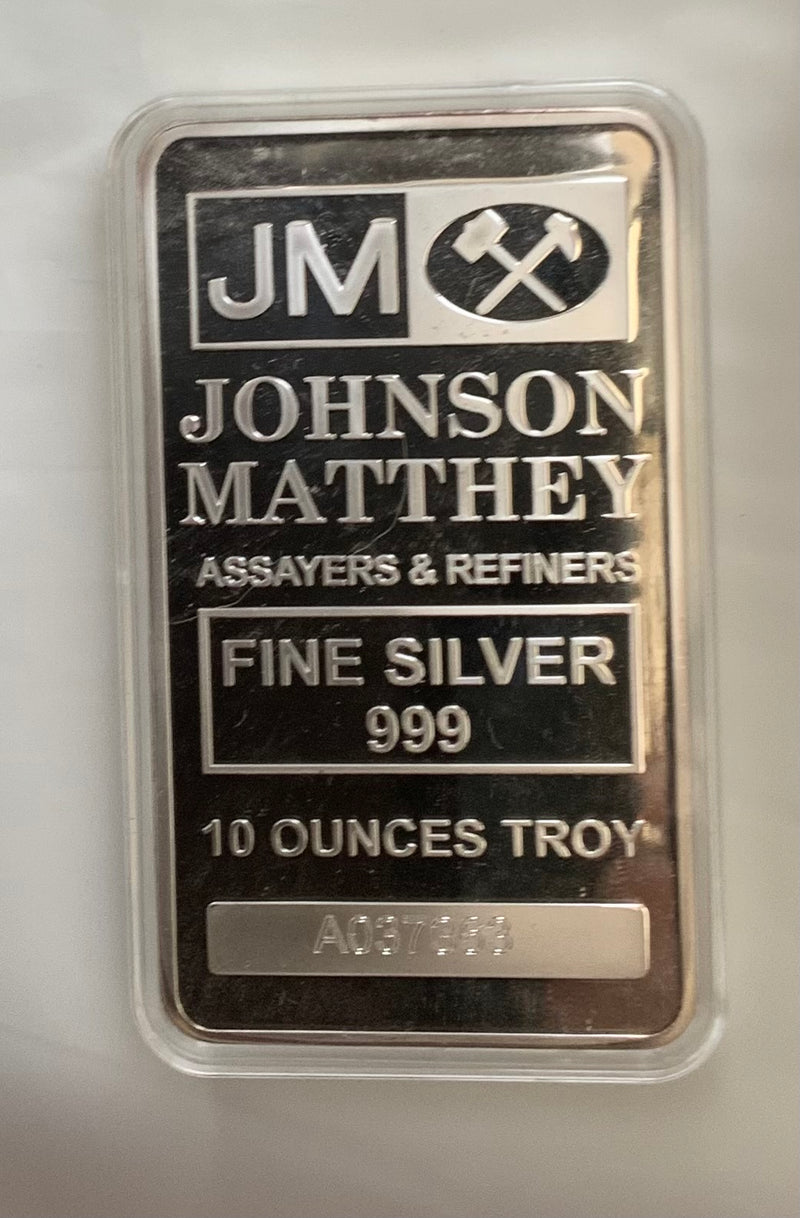 10oz Johnson Matthey Silver Bar With Capsule.