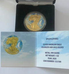 1oz Silver 2020 American Eagle Colourised and Gilded - Eagle Air