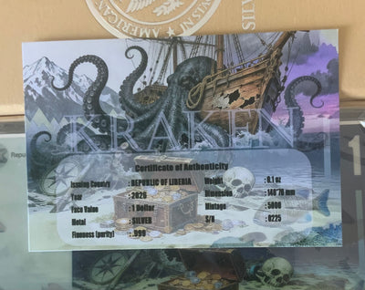 1/10 oz Liberian Silver Note THE KRAKEN