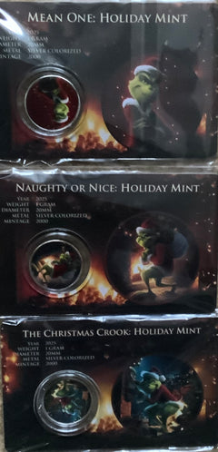 1g Silver Round Colourised Christmas GRINCH Set
