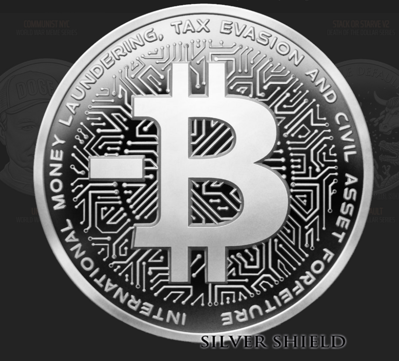 1oz Silver Proof Silver Shield NEGATIVE BITCOIN
