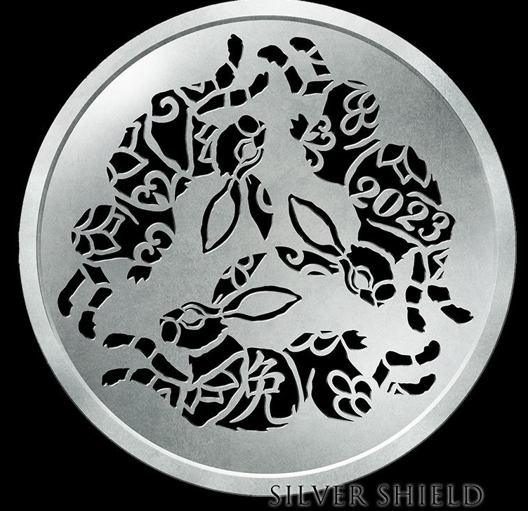 1 OZ .999 PURE SILVER SHIELD PROOF 2023 YEAR OF THE RABBIT V2