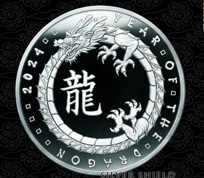 1oz Silver Proof Silver Shield 2024 YEAR OF THE DRAGON