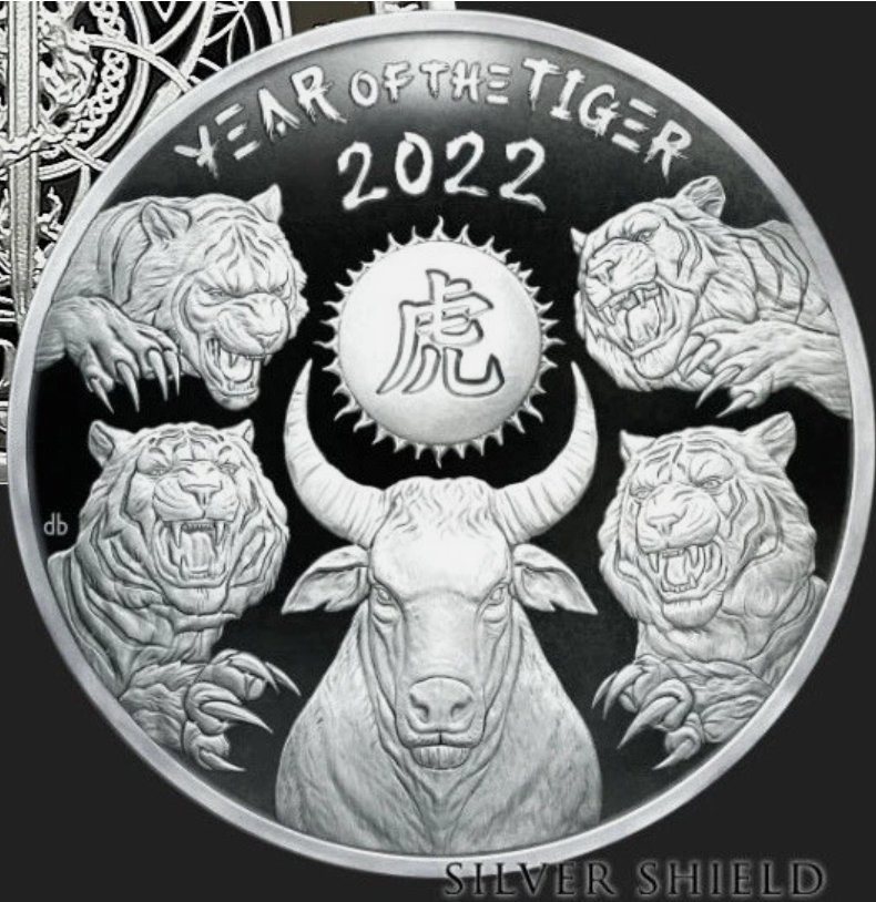 1 OZ .999 PURE SILVER SHIELD PROOF 2022 YEAR OF THE TIGER V1