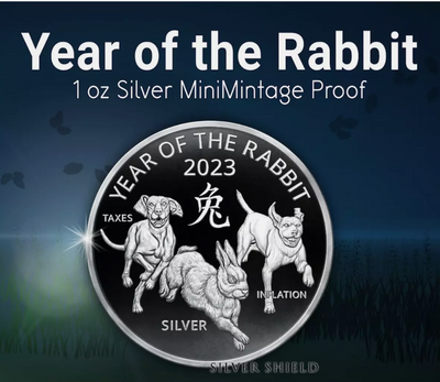 1 OZ .999 PURE SILVER SHIELD PROOF 2023 YEAR OF THE RABBIT V1