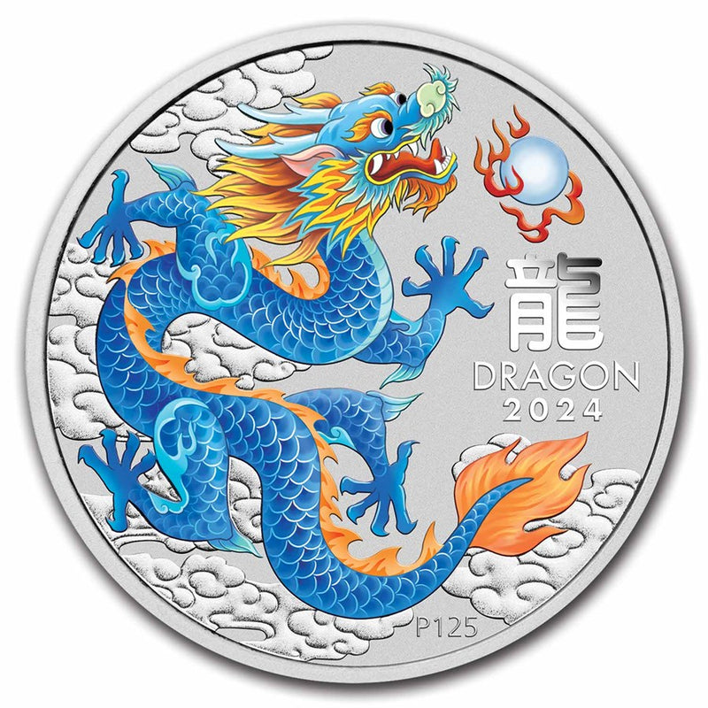 Australian Lunar Series III TEAL Dragon 2024 Year of the Dragon 1/2oz Silver Coloured Coin
