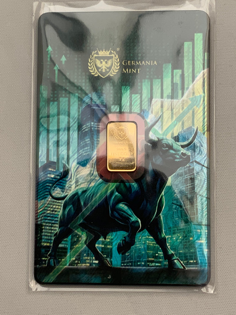 1 gram Gold Bar Germania Mint Bull & Bear