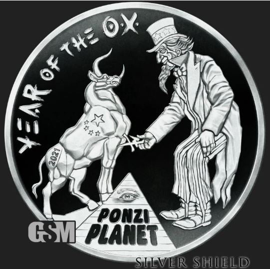 2021 - 1oz Silver YEAR OF THE OX PONZI PLANET MICROMINTAGE