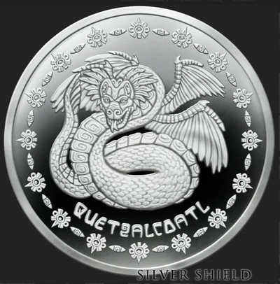 2025 - QUETZALCOATL - 1 oz .999 Fine Silver Shield PROOF MINIMINTAGE SERPENT